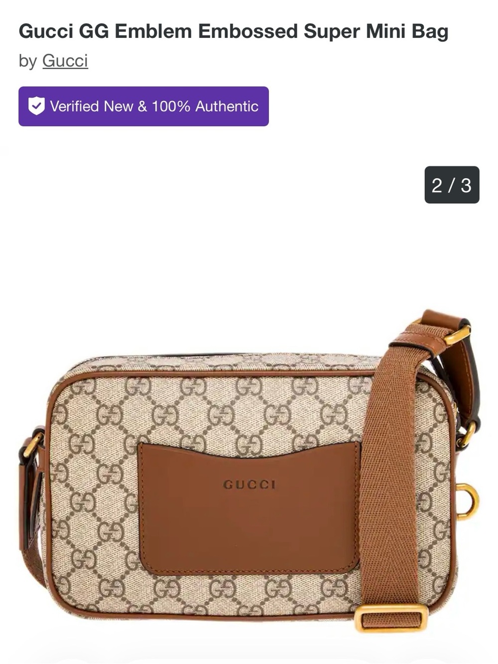Gucci Beige GG Canvas Crossbody with Brown Leather Trim and Gold Hardware - Picture 2 of 7